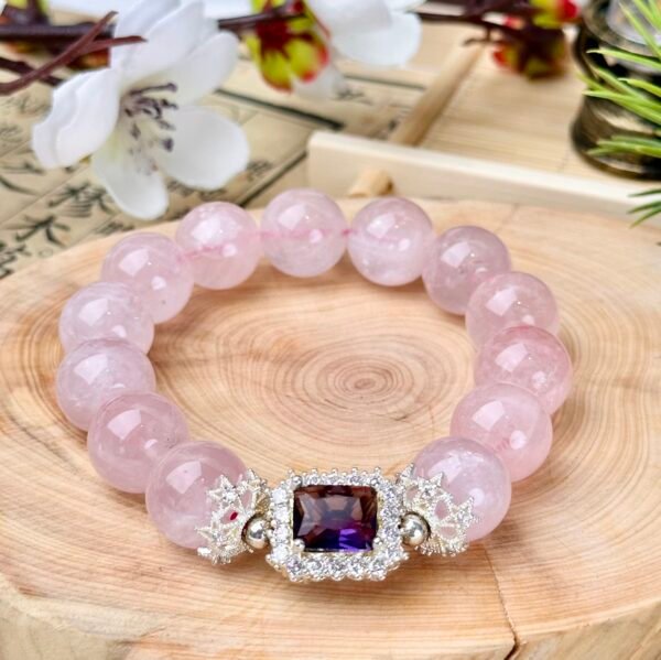 C20-Madagascar Rose Quartz Square Diamonds Bracelet