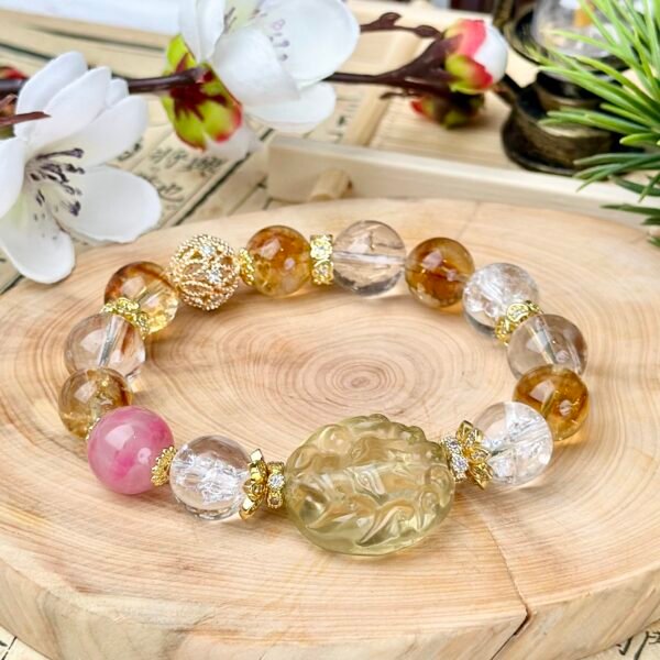 C3-  Gold Super Seven +Pyramid Citrine+White Crystal with Phoenix Nine Lemon Crystal Bracelet