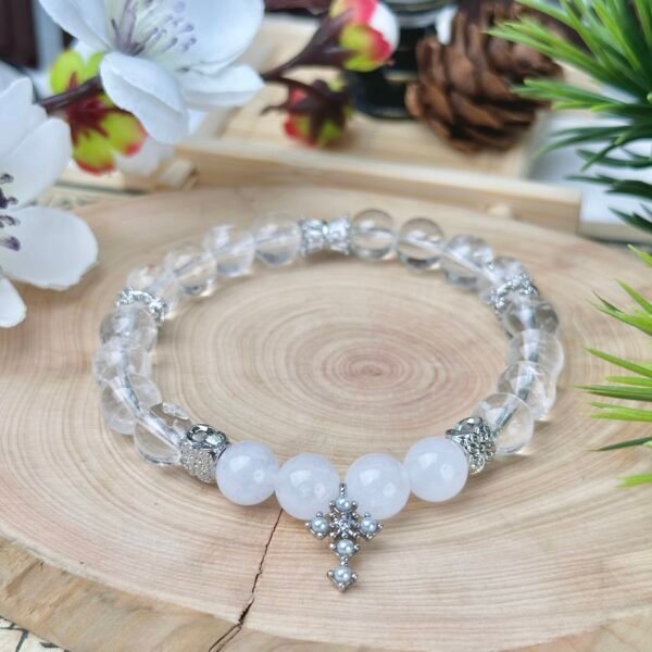 C45-White Crystal+ White Jade+ Silver Pearl Cross