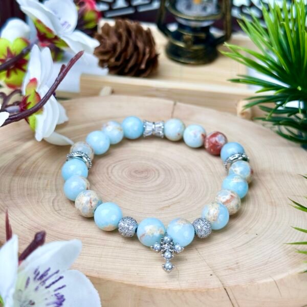 C49-Agalmatolite+ Silver Pearl Cross