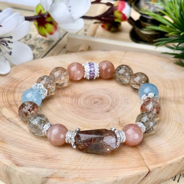 C5-Black Gold Super Seven+ Aquamarine + Moonstone with Irregular Black Gold Super Bracelet