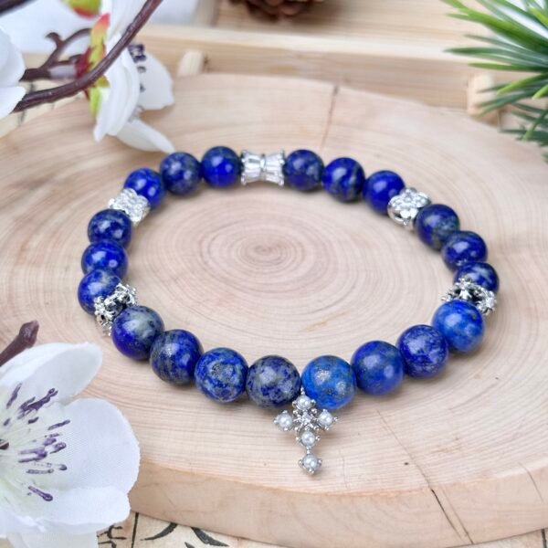 C53-Lapid Lazuli+Silver Pearl Cross