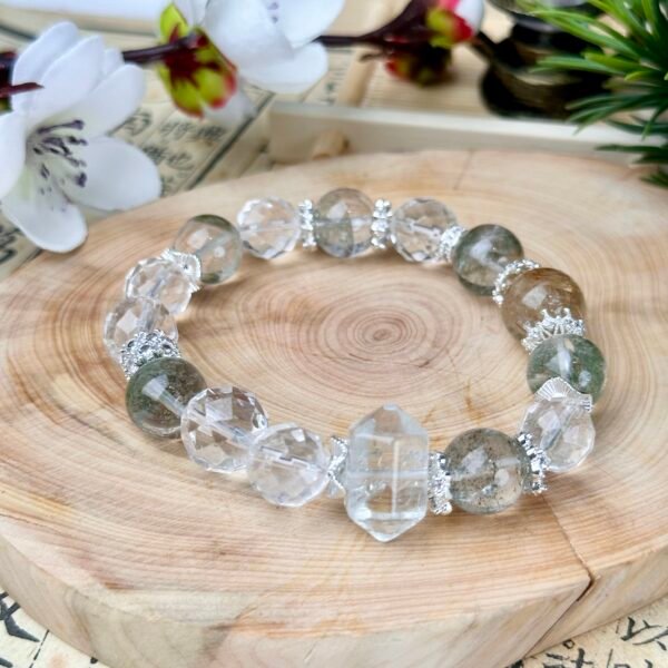 C6-Green Phantom+ White Crystal with Cut Corners + Golden Brown Smoky Rutilated