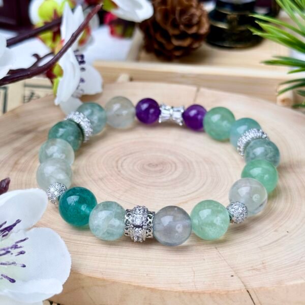 C65-Rainbow Fluorite+ Amethyst Bracelet