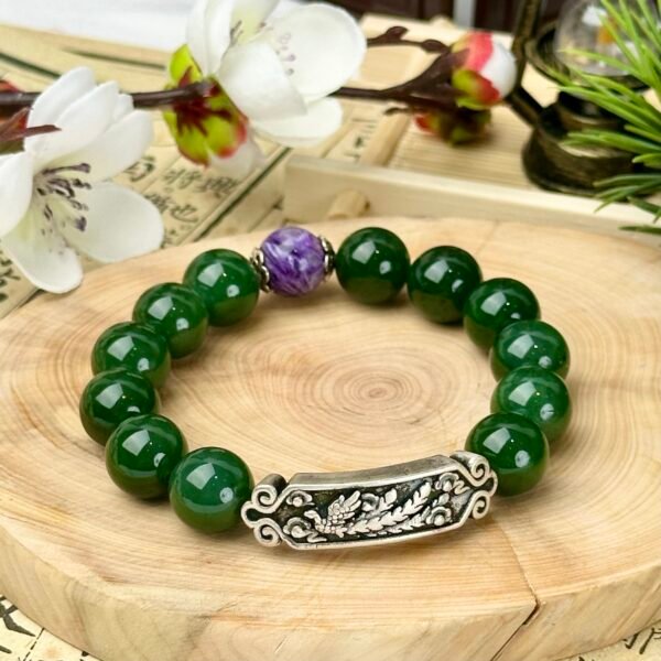 C7-Green Jasper with 999 Silver + Purple Charoite Bracelet