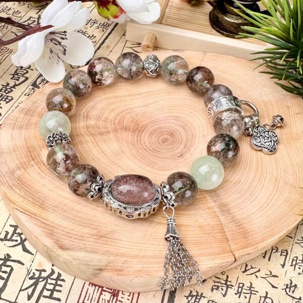 C9-Green Phantom+ Prehnite +Tassel Lotus Flower Bracelet